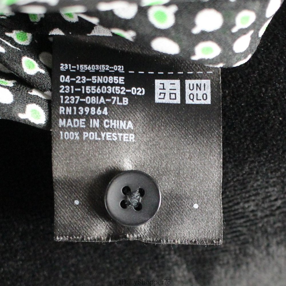 Uniqlo Women's Black White Green Polka Dot Button Up High Low Blouse - Small - Picture 9 of 9